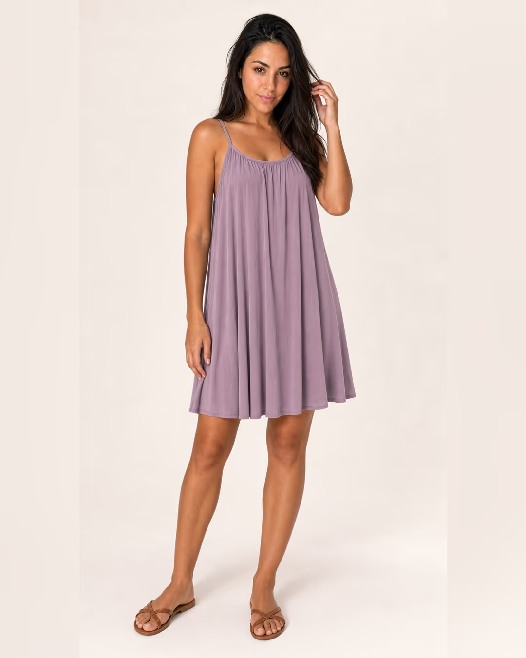 Vestido Sienna espalda al aire Violeta versión corta, vista frontal