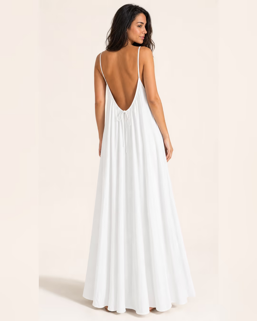 Vestido Sienna espalda al aire Blanco versión larga, espalda con lazo ajustable