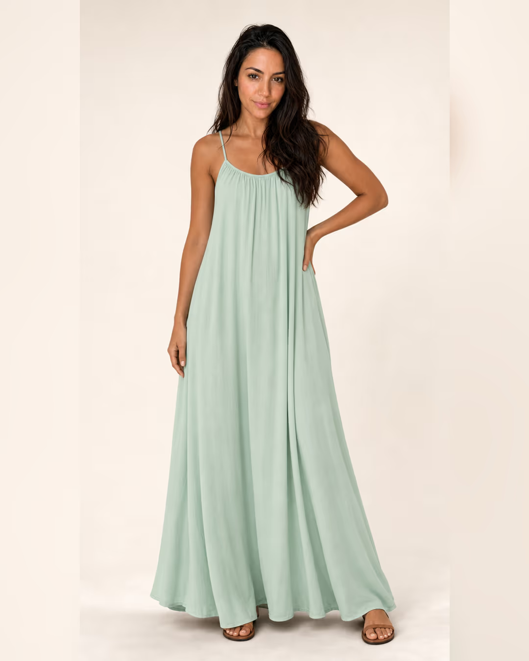 Vestido Sienna espalda al aire Menta versión larga, vista frontal