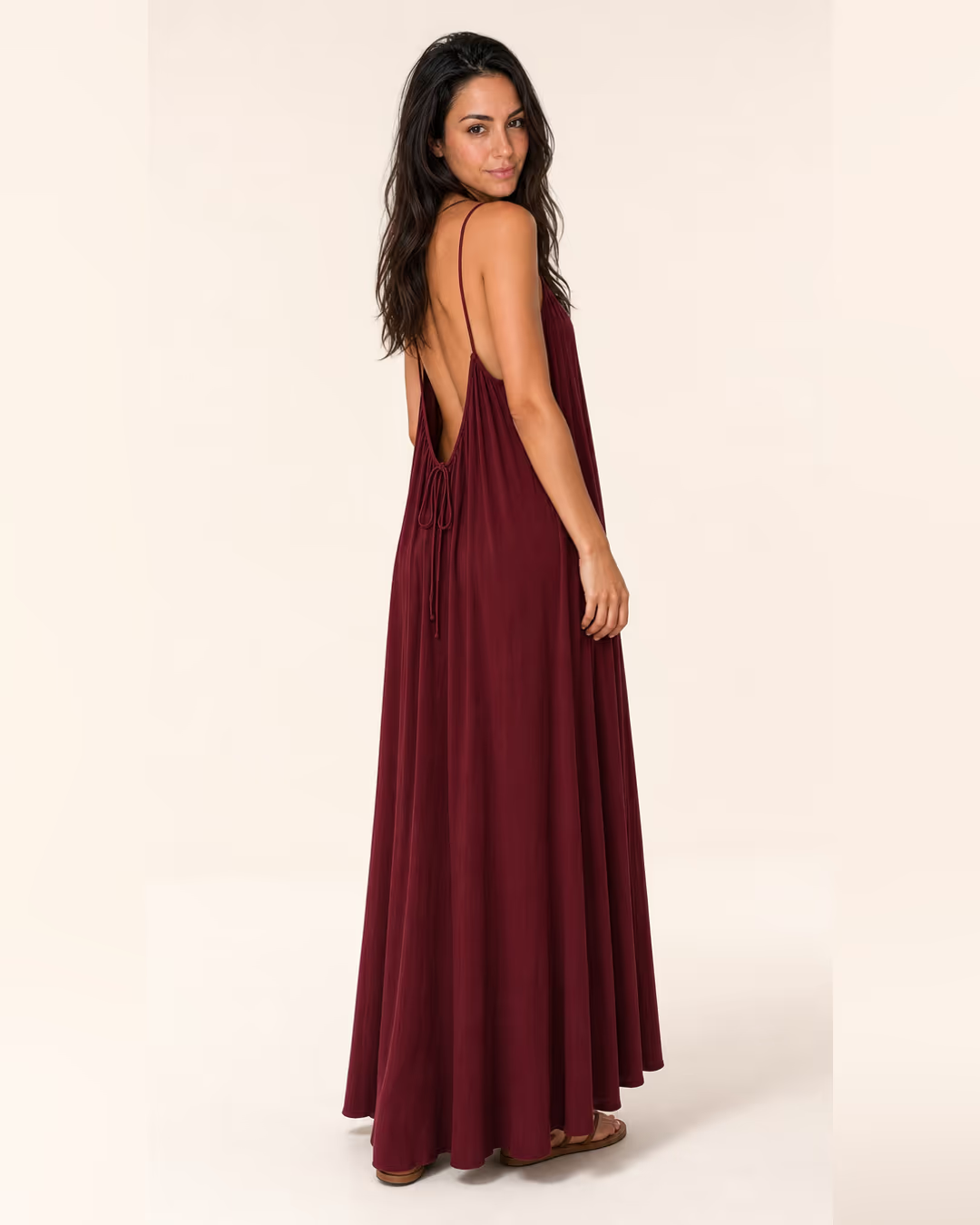 Vestido Sienna espalda al aire Rojo burdeos versión larga, espalda con lazo ajustable