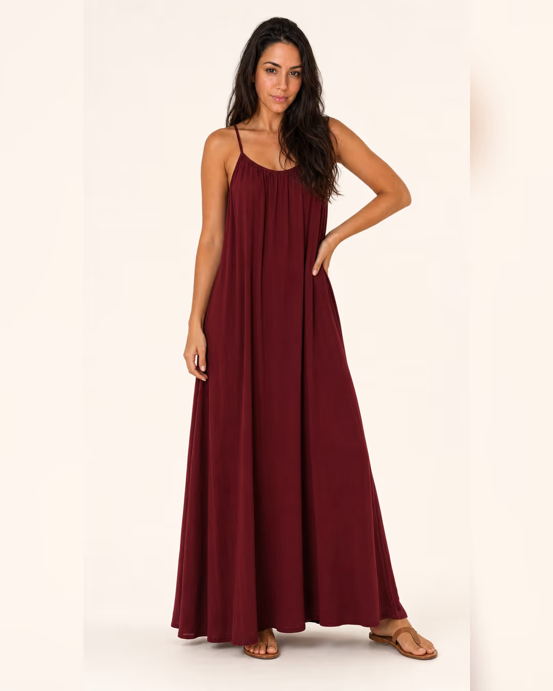 Vestido Sienna espalda al aire Rojo burdeos versión larga, vista frontal