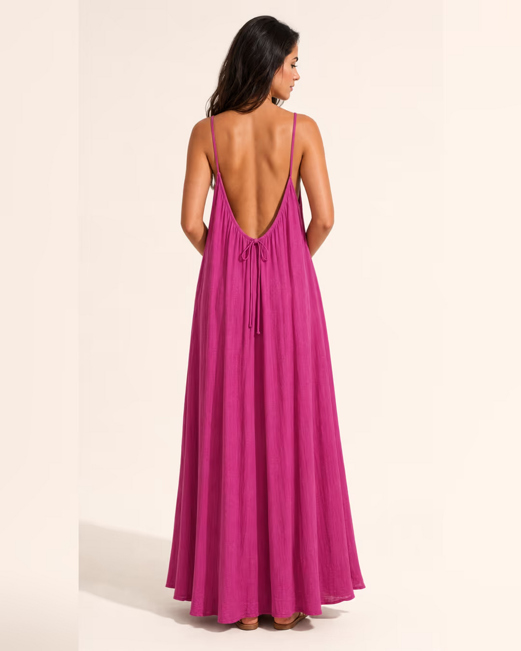 Vestido Sienna espalda al aire Rosa versión larga, espalda con lazo ajustable